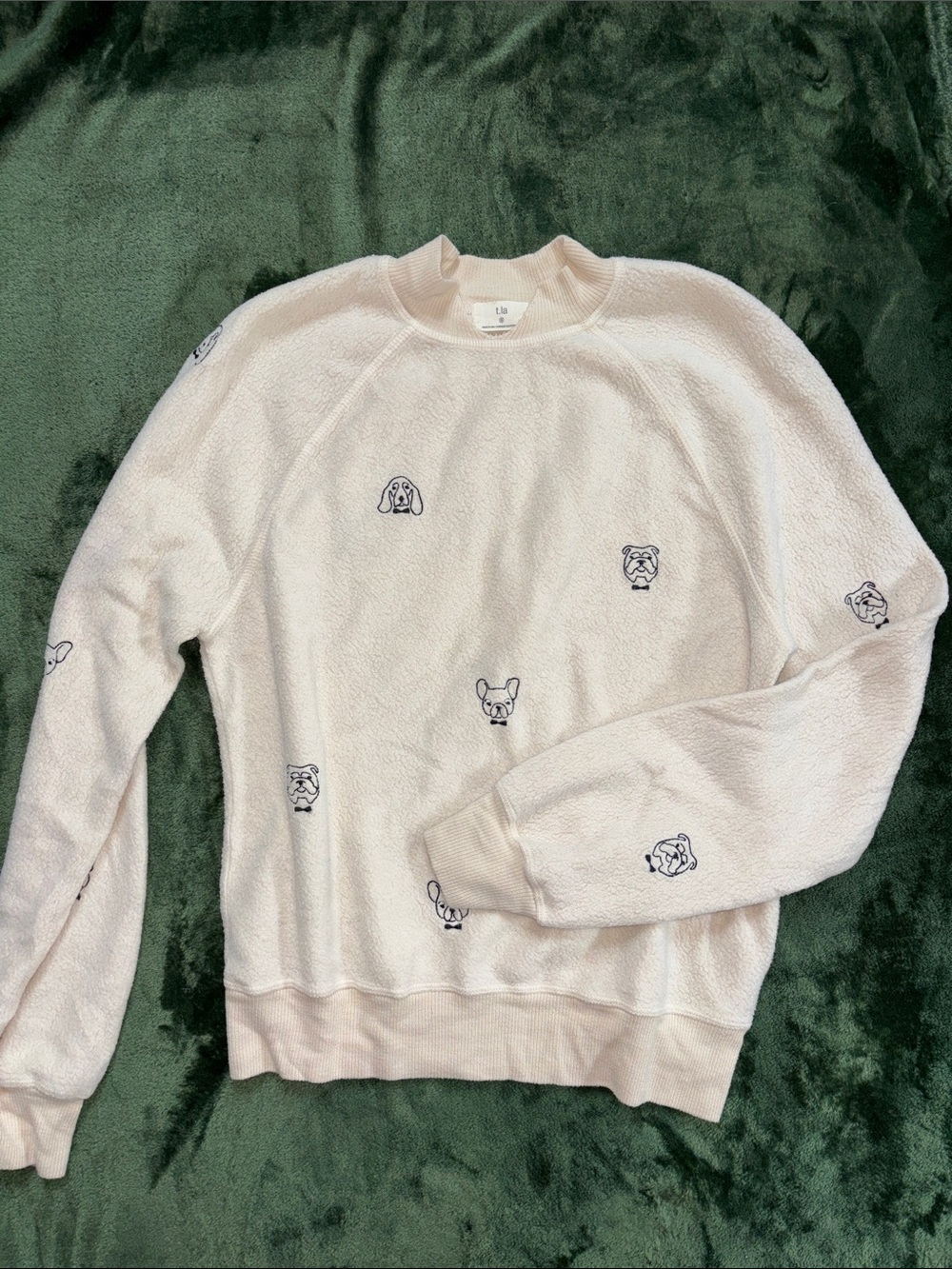 T.La Crewneck Sweater with Embroidered Dog Faces